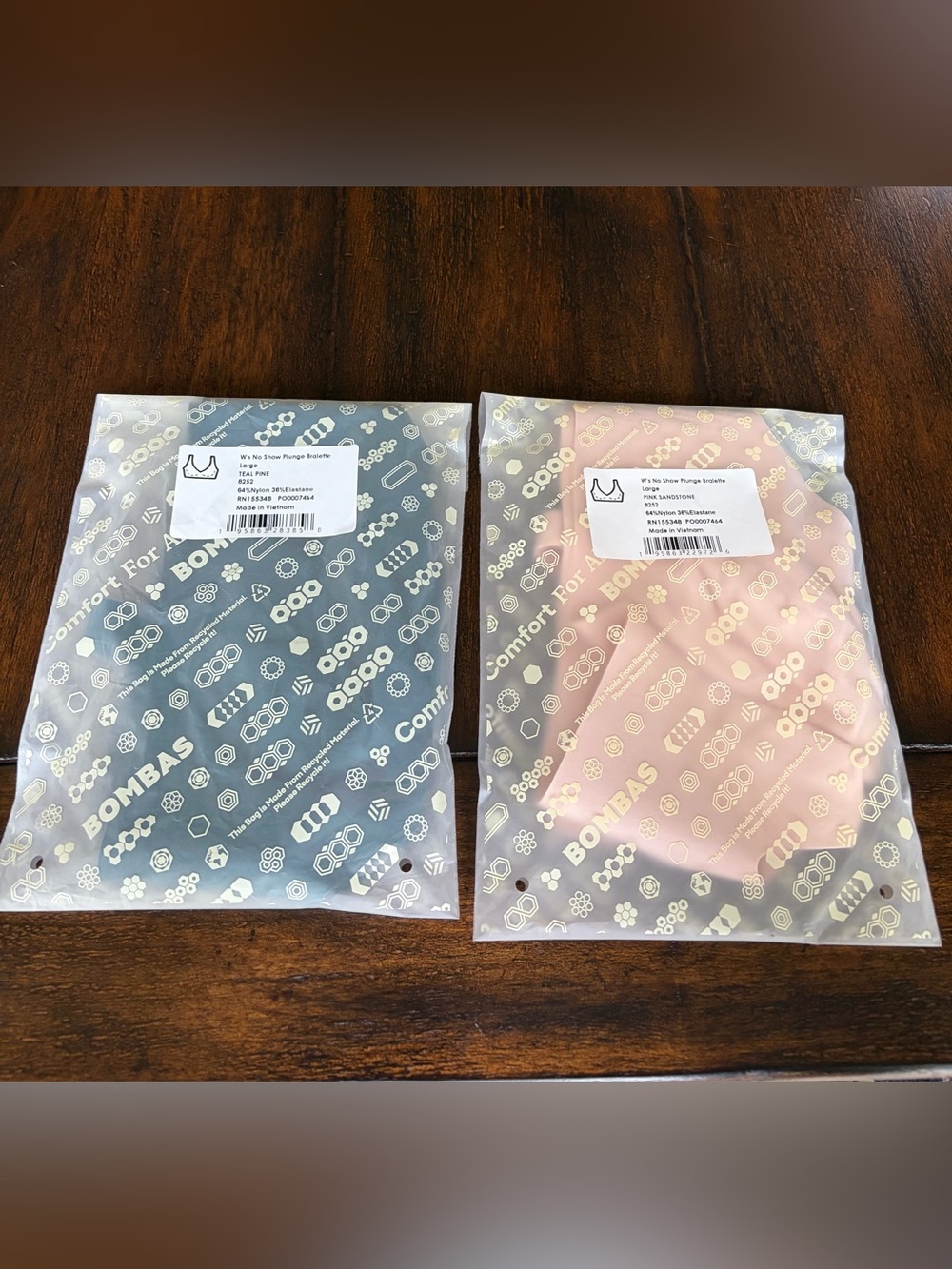 Bombas Women's No-Show Plunge Bralette 2-pack ~ size L